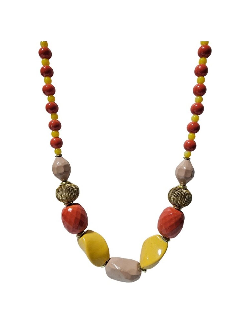 Vintage Chunky Beaded Necklace Orange Mustard Yellow Taupe Boho Autumn Statement